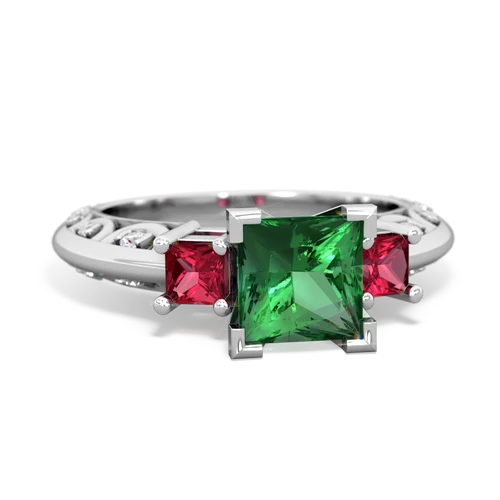 lab emerald-lab ruby engagement ring