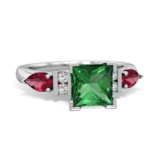 lab emerald-lab ruby engagement ring