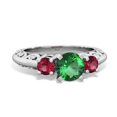 Lab Emerald Lab Created Emerald with Lab Created Ruby Art Deco ring Ring
