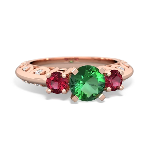 lab emerald-lab ruby engagement ring