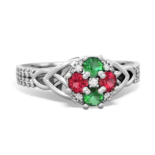Lab Emerald Lab Created Emerald with Lab Created Ruby Celtic Knot Engagement ring Ring