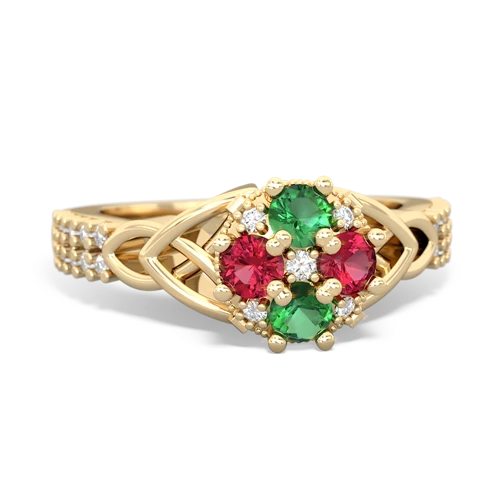 lab emerald-lab ruby engagement ring