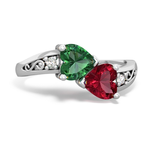 Lab Emerald Lab Created Emerald with Lab Created Ruby Snuggling Hearts ring Ring