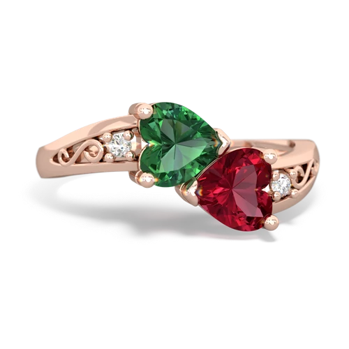 lab emerald-lab ruby filligree ring