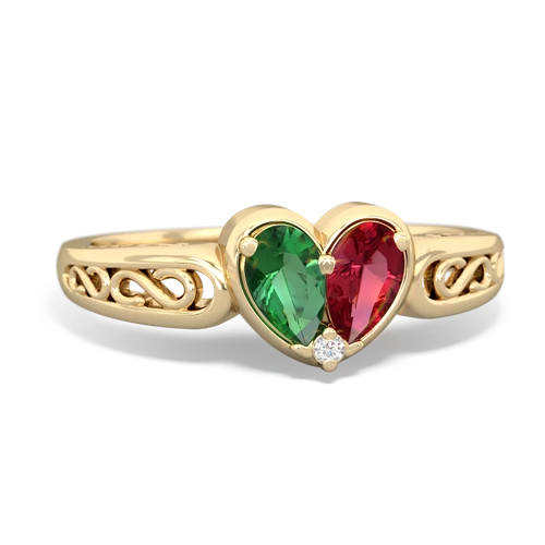 Lab Emerald Lab Created Emerald with Lab Created Ruby filligree Heart ring Ring