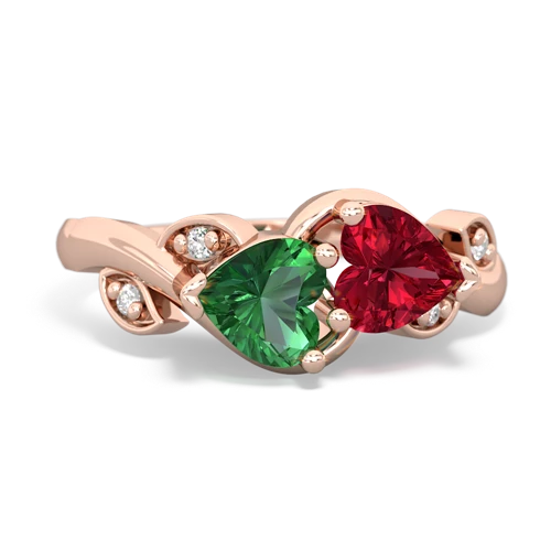 lab emerald-lab ruby floral keepsake ring