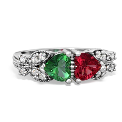 Lab Emerald Lab Created Emerald with Lab Created Ruby Diamond Butterflies ring Ring