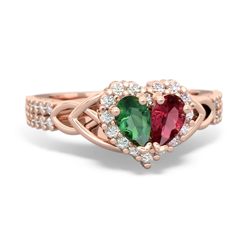 Lab Emerald Lab Created Emerald with Lab Created Ruby Celtic Knot Engagement ring Ring