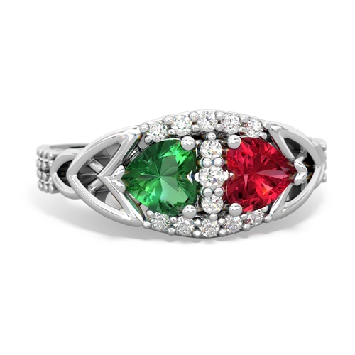 Lab Emerald Lab Created Emerald with Lab Created Ruby Celtic Knot Engagement ring Ring