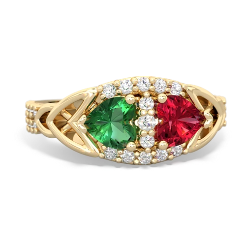 Lab Emerald Lab Created Emerald with Lab Created Ruby Celtic Knot Engagement ring Ring