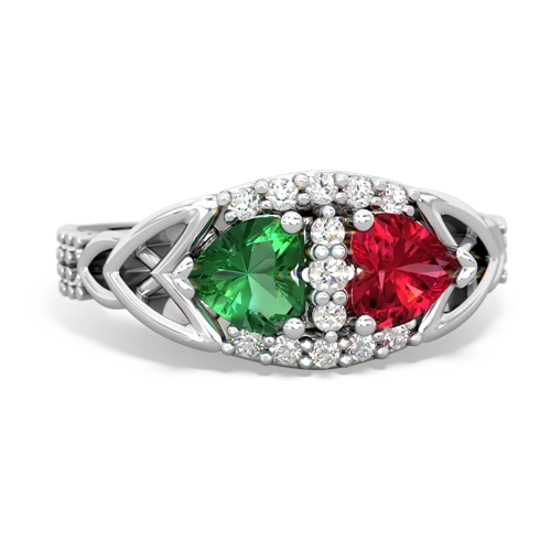 lab emerald-lab ruby keepsake engagement ring