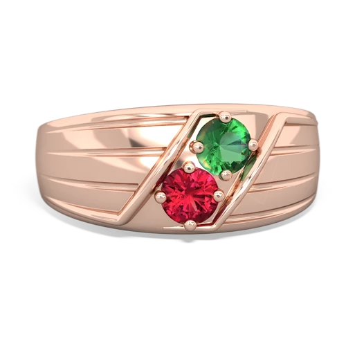 Lab Emerald Lab Created Emerald with Lab Created Ruby Art Deco Men's ring Ring