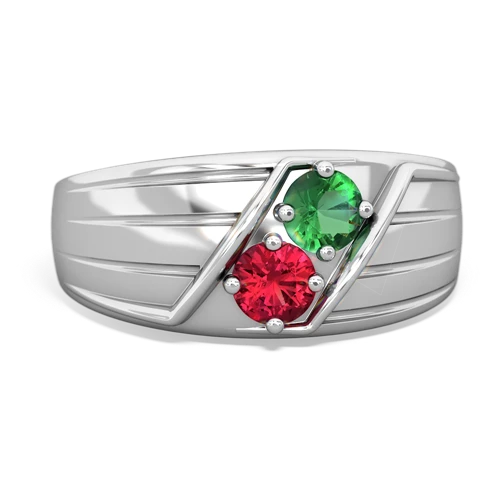 Lab Emerald Lab Created Emerald with Lab Created Ruby Art Deco Men's ring Ring