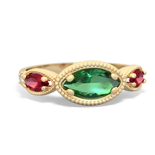 Lab Emerald Lab Created Emerald with Lab Created Ruby and Genuine Sapphire Antique Style Keepsake ring Ring