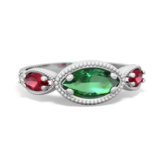 lab emerald-lab ruby milgrain marquise ring