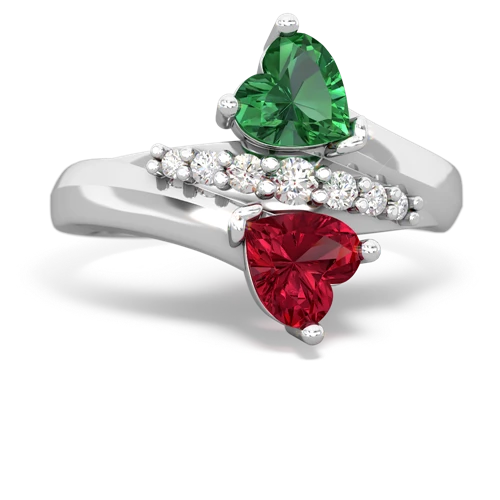 Lab Emerald Lab Created Emerald with Lab Created Ruby Heart to Heart Bypass ring Ring
