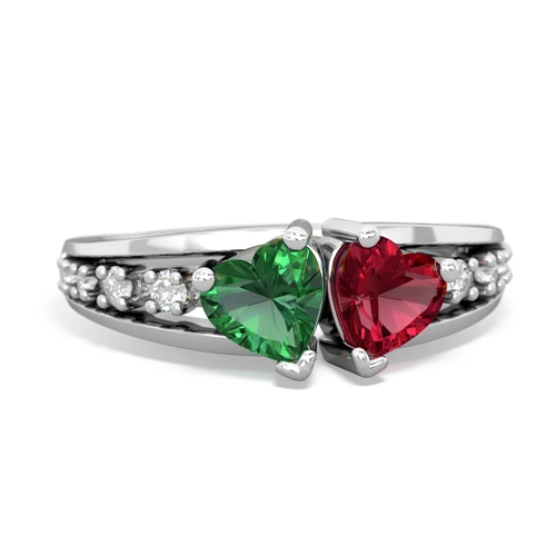 Lab Emerald Lab Created Emerald with Lab Created Ruby Heart to Heart ring Ring