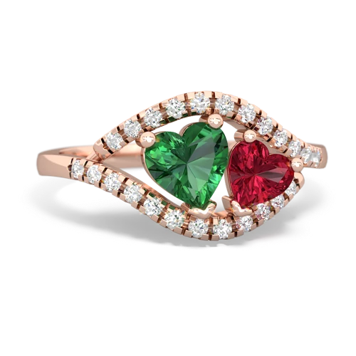 lab emerald-lab ruby mother child ring