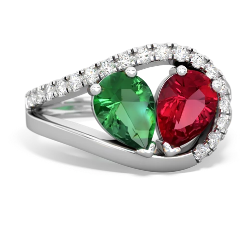 Lab Emerald Lab Created Emerald with Lab Created Ruby Nestled Heart Keepsake ring Ring