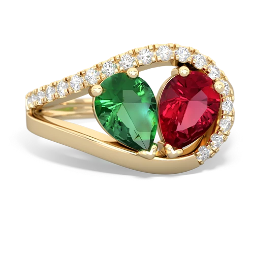 lab emerald-lab ruby pave heart ring