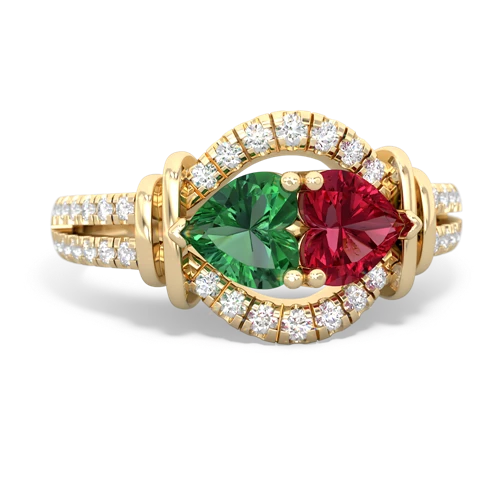 lab emerald-lab ruby pave keepsake ring