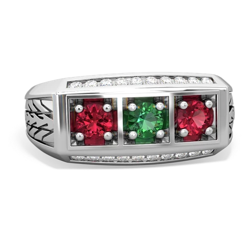 lab emerald-lab ruby three stone ring