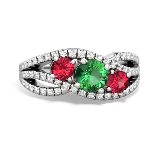 lab emerald-lab ruby three stone pave ring