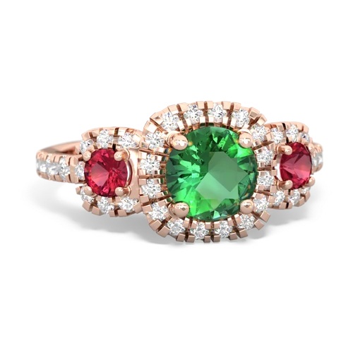 lab emerald-lab ruby three stone regal ring