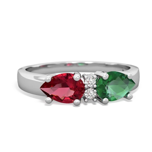 Lab Emerald Lab Created Emerald with Lab Created Ruby Pear Bowtie ring Ring