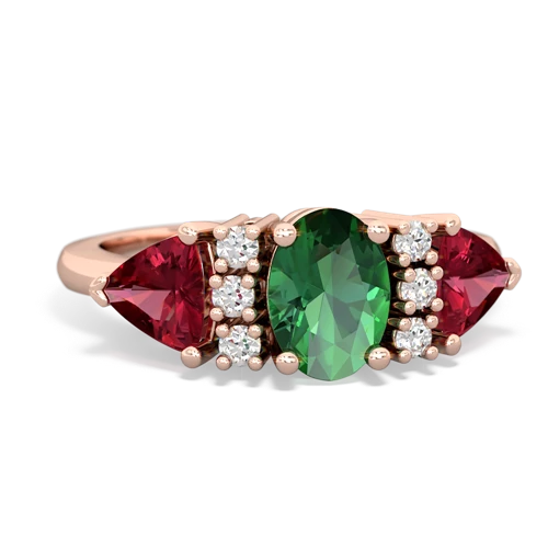 Lab Emerald Lab Created Emerald with Lab Created Ruby and Genuine Opal Antique Style Three Stone ring Ring