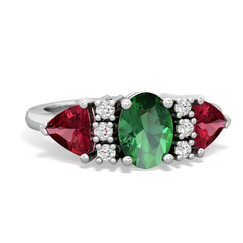 Lab Emerald Lab Created Emerald with Lab Created Ruby and  Antique Style Three Stone ring Ring