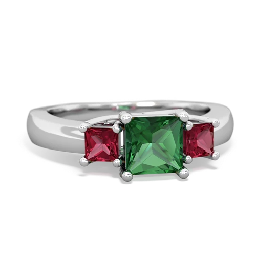 Lab Emerald Lab Created Emerald with Lab Created Ruby and  Three Stone Trellis ring Ring