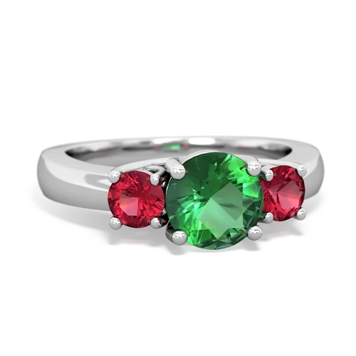 Lab Emerald Lab Created Emerald with Lab Created Ruby and Genuine Tanzanite Three Stone Trellis ring Ring