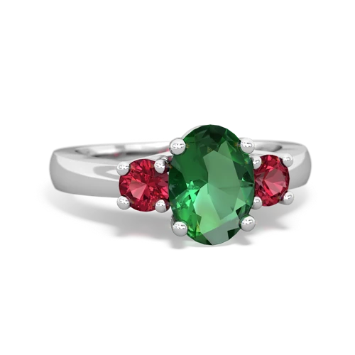 Lab Emerald Lab Created Emerald with Lab Created Ruby Three Stone Trellis ring Ring