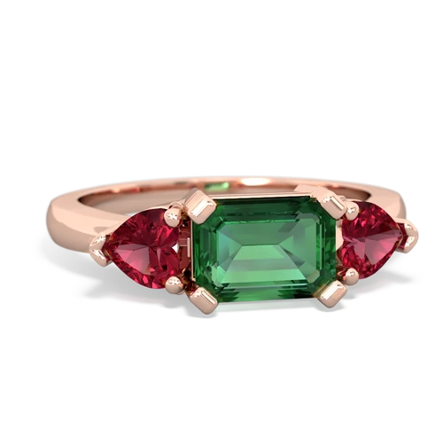 Lab Emerald Lab Created Emerald with Lab Created Ruby and  Three Stone ring Ring