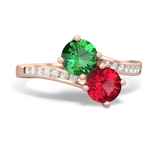 Lab Emerald Lab Created Emerald with Lab Created Ruby Keepsake Two Stone ring Ring