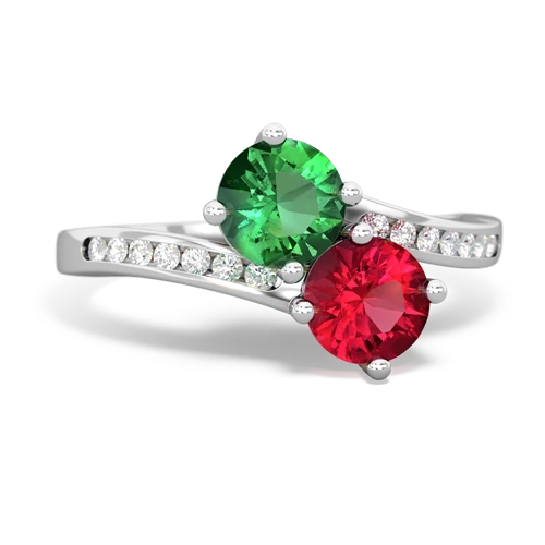 Lab Emerald Lab Created Emerald with Lab Created Ruby Keepsake Two Stone ring Ring