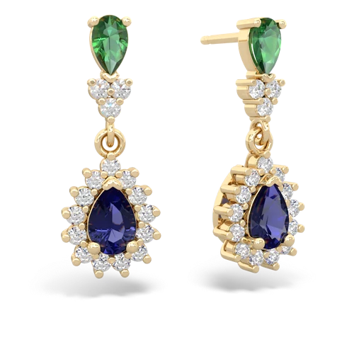 Lab Emerald Lab Created Emerald with Lab Created Sapphire Halo Pear Dangle earrings Earrings