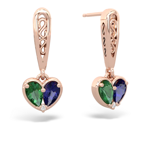 lab emerald-lab sapphire filligree earrings