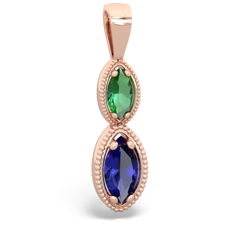 Lab Emerald Lab Created Emerald with Lab Created Sapphire Antique-style Halo pendant Pendant