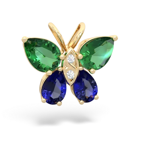 lab emerald-lab sapphire butterfly pendant