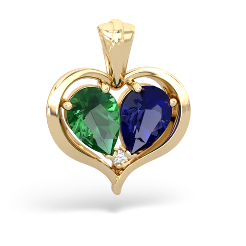 lab emerald-lab sapphire half heart whole pendant