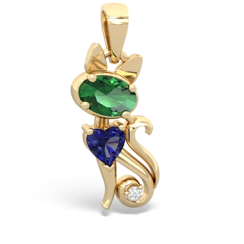 lab emerald-lab sapphire kitten pendant