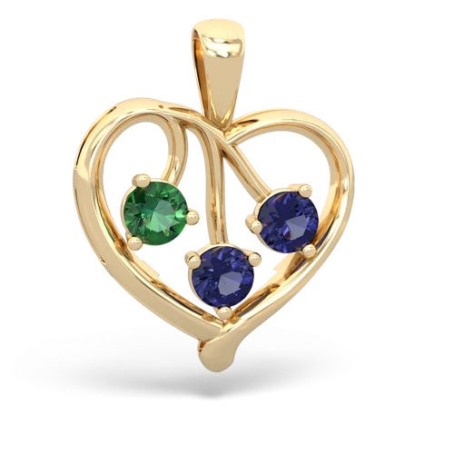 lab emerald-lab sapphire love heart pendant