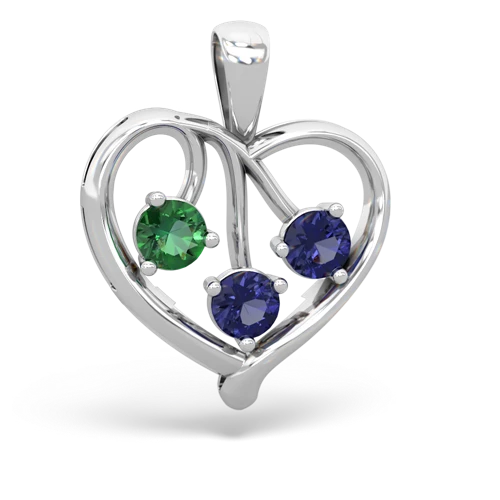 lab emerald-lab sapphire love heart pendant