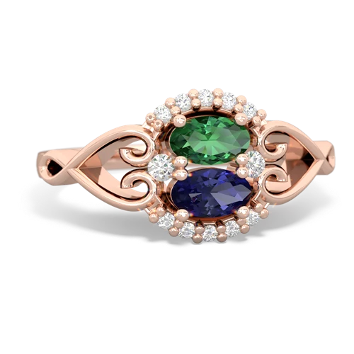 lab emerald-lab sapphire antique keepsake ring
