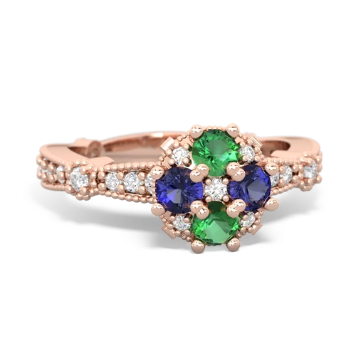 lab emerald-lab sapphire art deco engagement ring