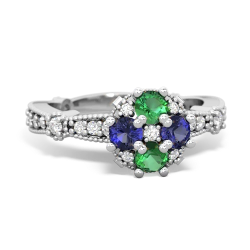 lab emerald-lab sapphire art deco engagement ring