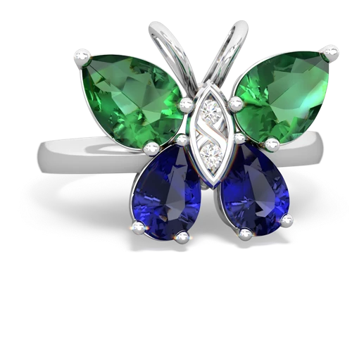 lab emerald-lab sapphire butterfly ring