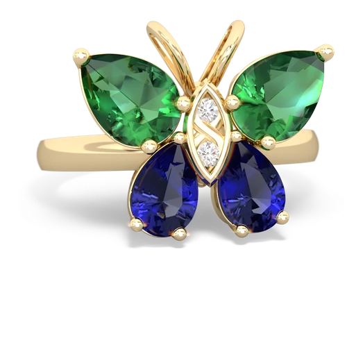 lab emerald-lab sapphire butterfly ring